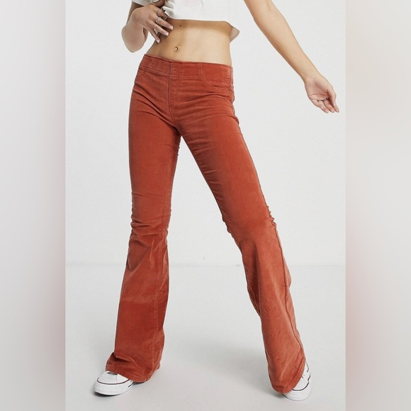 Free People We The Free Pull On Corduroy Flare Jeans Womens 27 Terracotta Orange - Picture 1 of 13